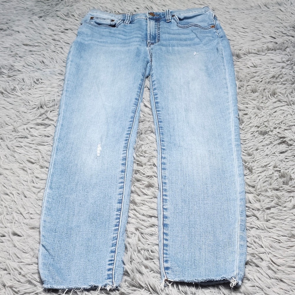 J Crew Mercantile Skinny Jeans Womens 29 Blue Distressed Denim Ankle Raw Hem J.
